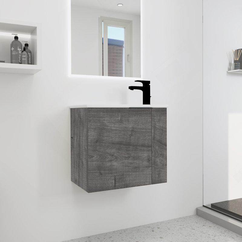 Meuble-lavabo de salle de bain avec lavabo 22 po pour petite salle de bain, meuble-lavabo flottant avec porte à fermeture en douceur
