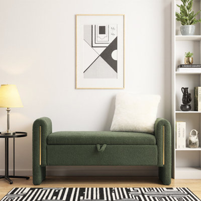 Banc de rangement rembourré crème moderne avec accoudoirs, repose-pieds pour la chambre à coucher