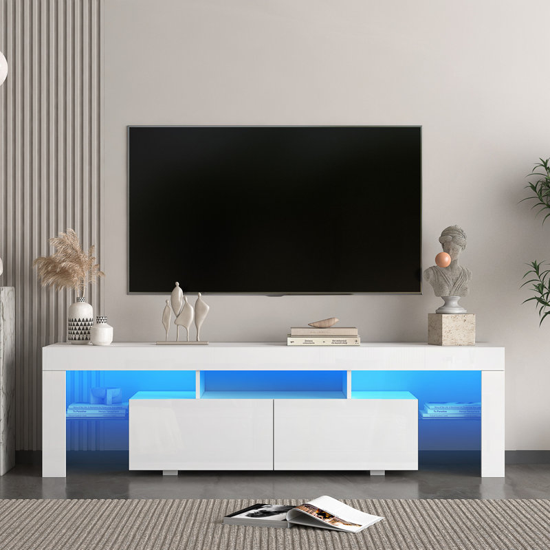 Meuble télé flottant fixé au mur avec 16 DEL de couleur, grand espace de rangement, centre de divertissement moderne pour téléviseurs de 55 à 65 pouces
