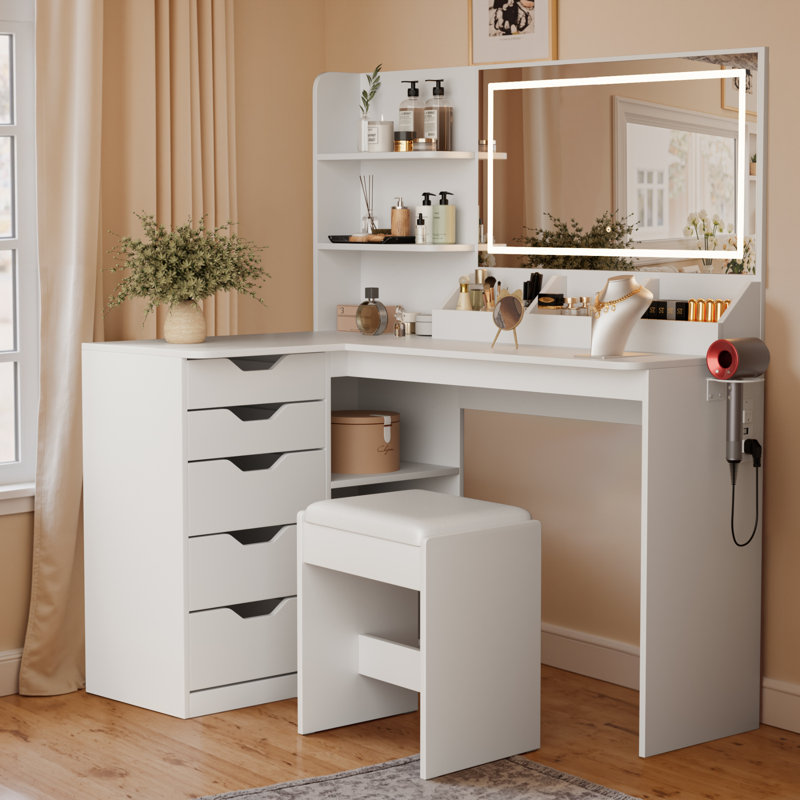 Meuble-lavabo de coin avec lumières et miroir, Blanc