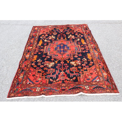 Tapis rouge en laine fait à la main 5X8