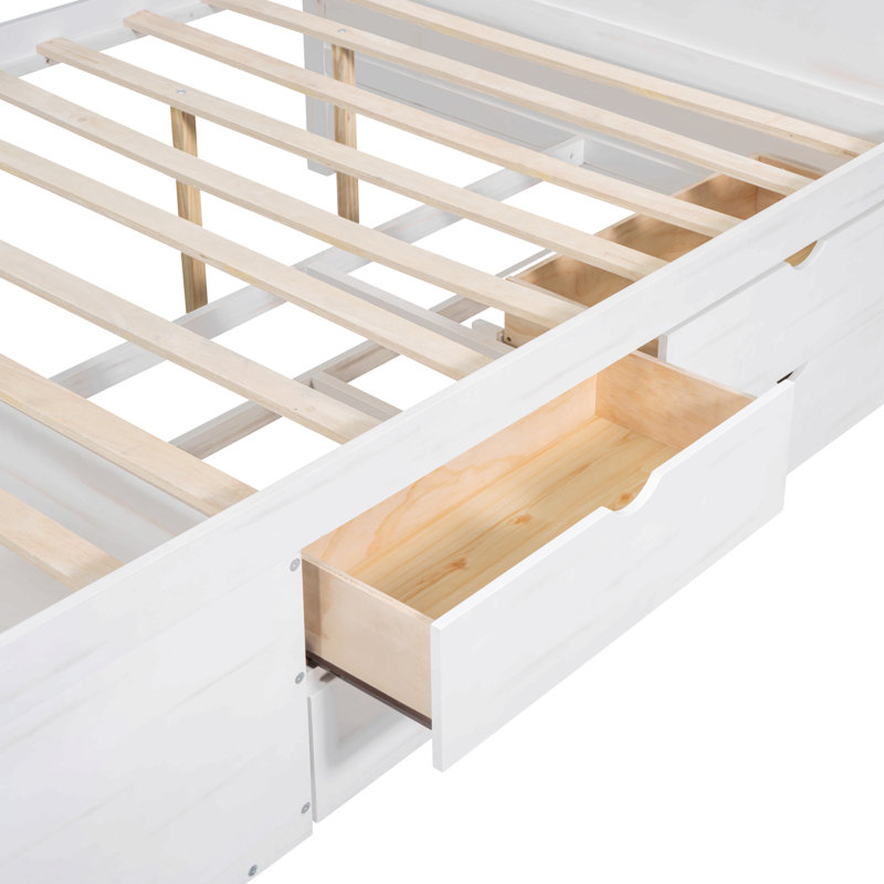 Lit de jour avec tiroirs et tablettes, Blanc, Lit double