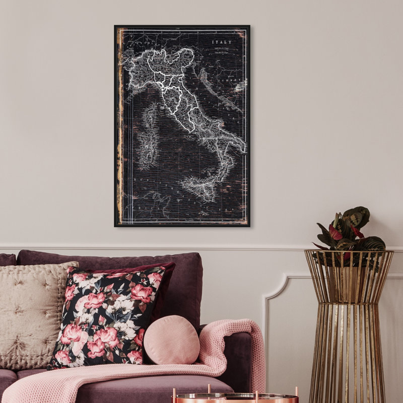 « map of italie 1873 », impression sur toile, H 20 po x l 30 po, Cadre noir