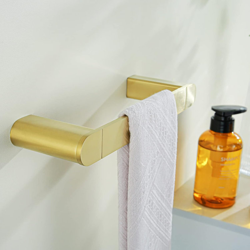 Premium Brushed Gold Towel Bar - Stainless Steel Wall Mounted Towel Rack For Bathroom & Kitchen - Rustproof & Durable Design With Concealed Screws - Modern Scandinavian Style