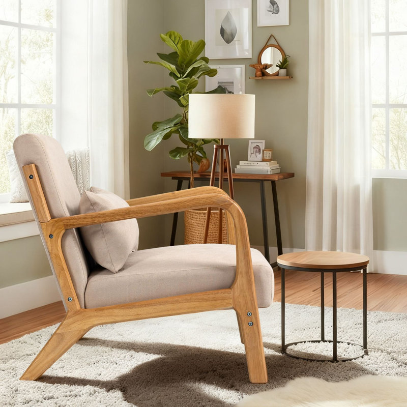 Chaise de réception rembourrée Mid-Century, Beige
