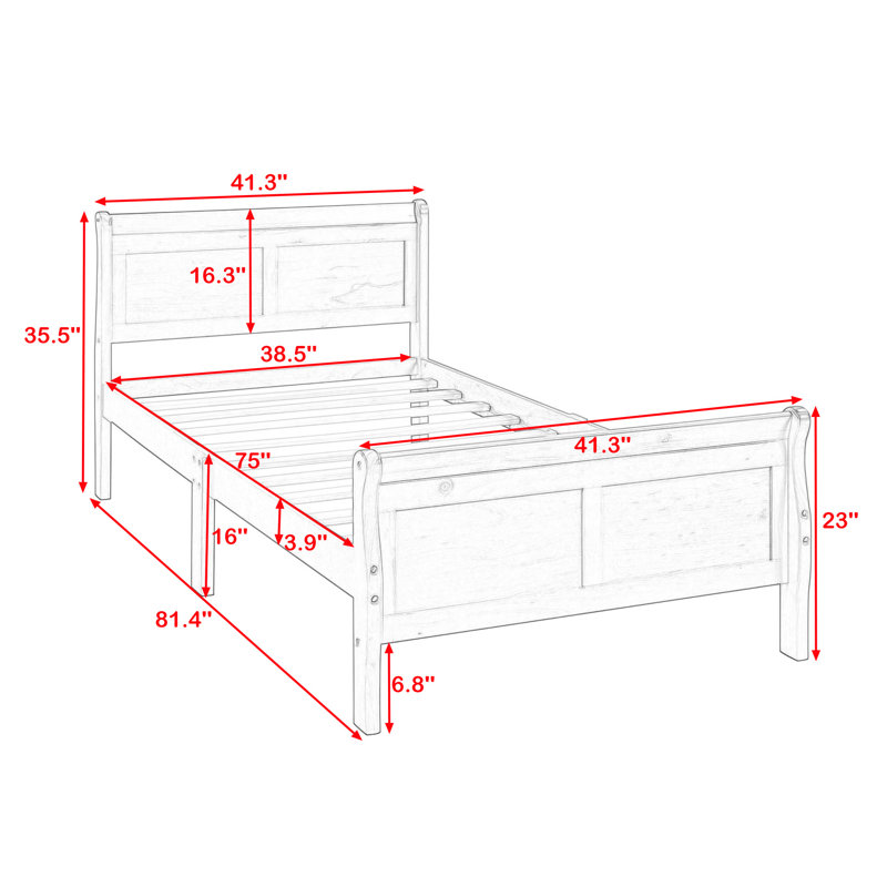 Twin Size Wooden Platform Bed with Headboard, Espresso