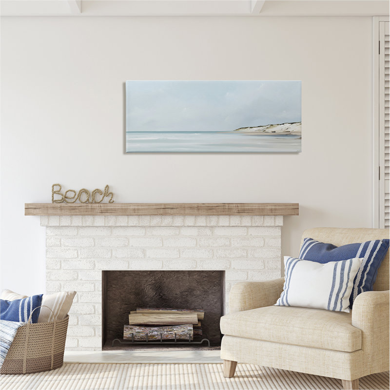 "Az-983", doux paysage de plage bleu sur toile par Rick Fleury, H 20 po x l 48 po x P 1,5 po