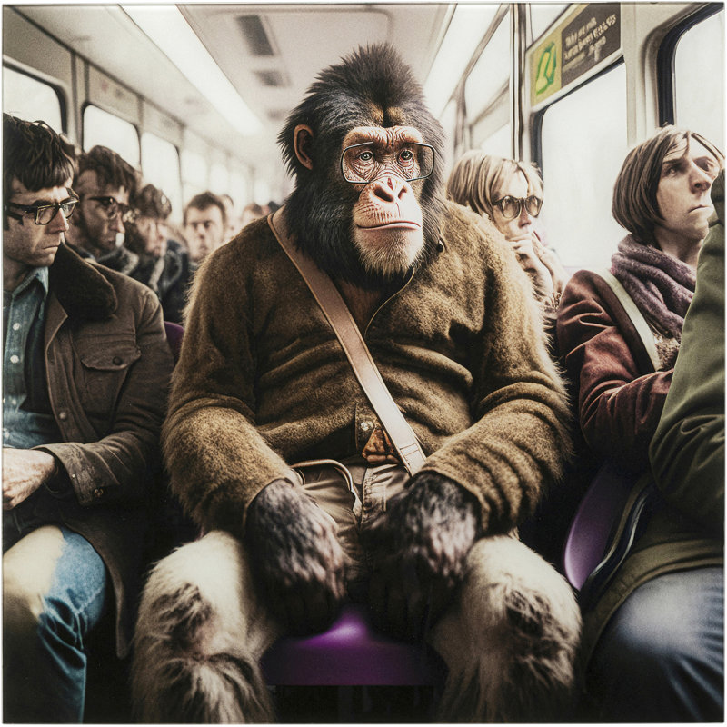 Commuter Monkey Print on Glass