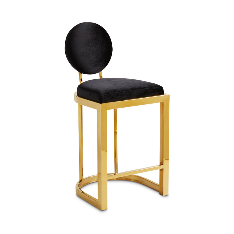 Tabouret de comptoir 25 po Jacqueline, Or, Tissu - Blanc