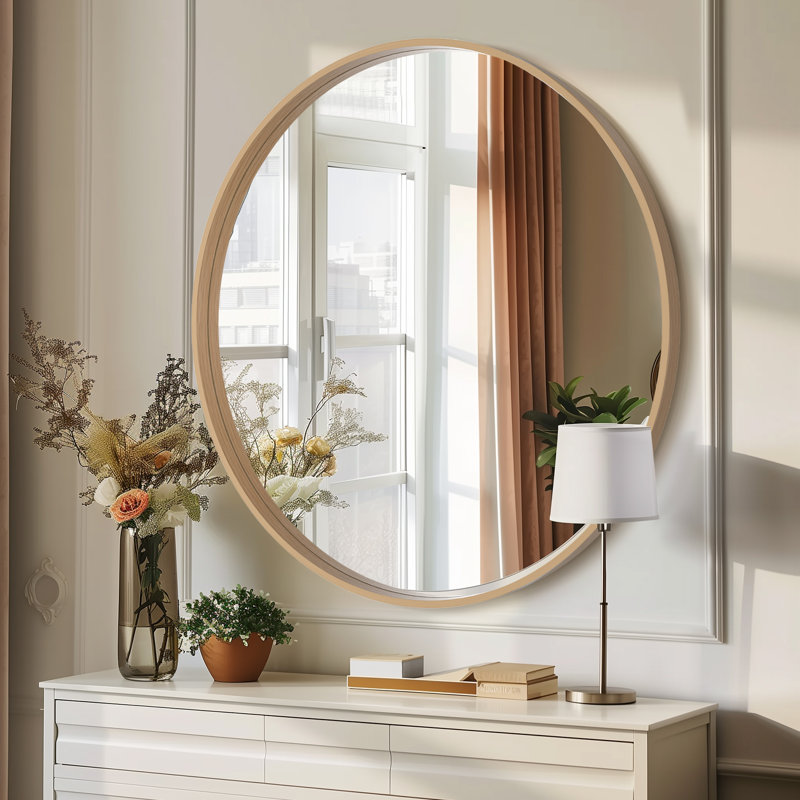 Karrina Round Mirror, Natural Wood, 32" x 32"
