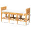 Banc moderne de style bohémien fabriqué avec des bordures surélevées naturelles, une tablette ouverte, un coussin recouvert de tissu rembourré en mousse amovible, des ornements tissés, brun et blanc, largeur 48 po, profondeur 17,5 po, hauteur 26 po, hauteur 23 po