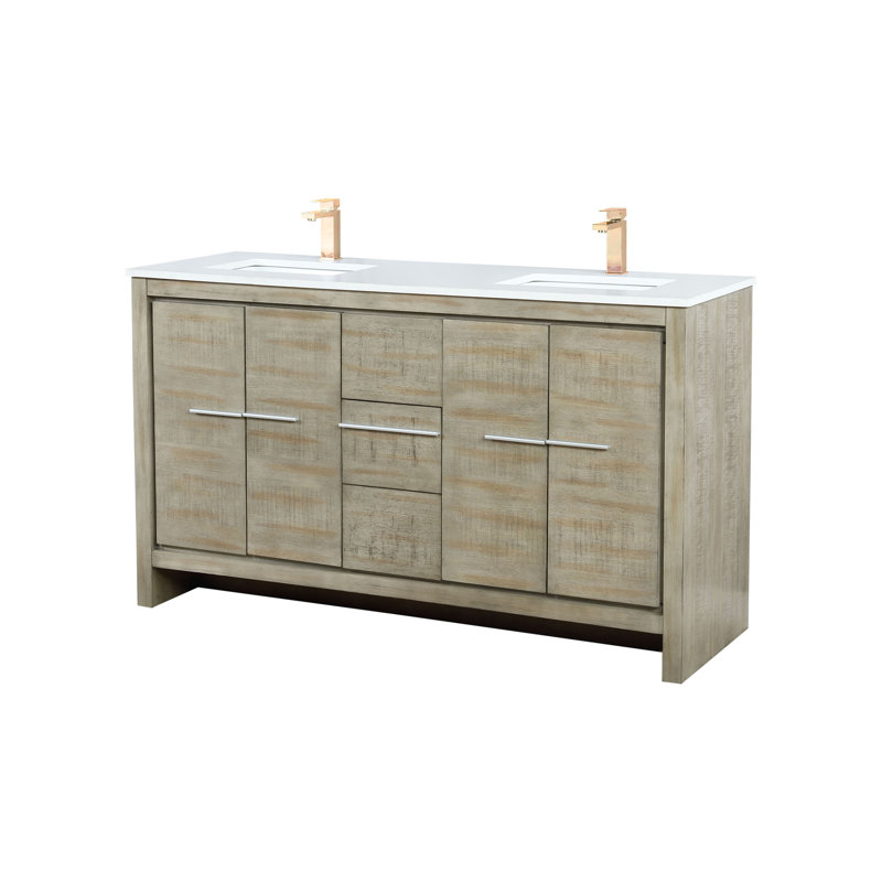 Lafarre 60 in W x 20 in D Double Bath Vanity Faucet Set, Rustic Acacia, White Cultured Marble
