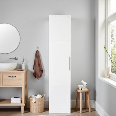 Grande armoire de rangement pour salle de bain avec 6 tablettes et 6 tablettes latérales, organisateur autoportant avec portes et 2 tablettes réglables
