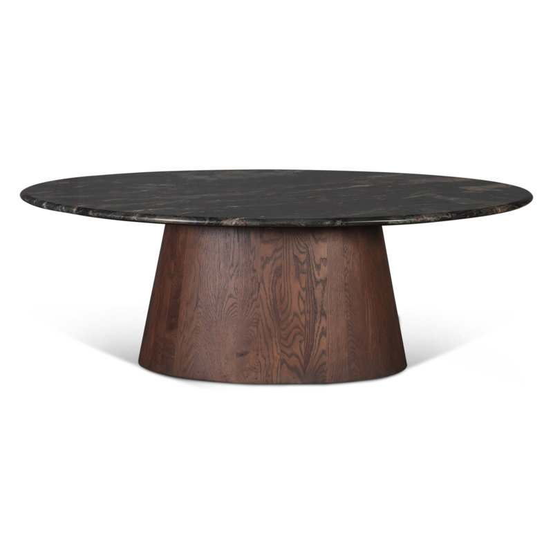 Table basse ovale en marbre de lave avec base manguier foncé 52 po Caldera