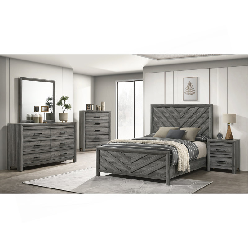 Lit en bois de style moderne Denver, gris, Lit double