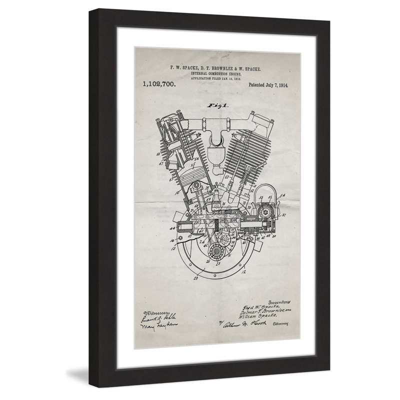 « engine 1914 old paper » par steve king, reproduction d’art encadrée, H 24 po x l 16 po x P 1,5 po