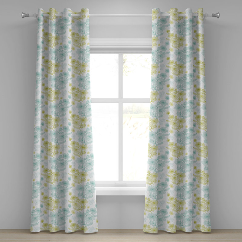 Rideaux décoratifs pour fenêtre à 2 panneaux East Urban Home Retro, 50 po x 63 po, bleu pâle, vert pâle, L 50 po x L 96 po