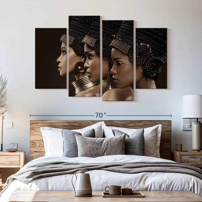 Portrait de femme africaine 4 pièces, H 42 po x l 68 po x P 1 po