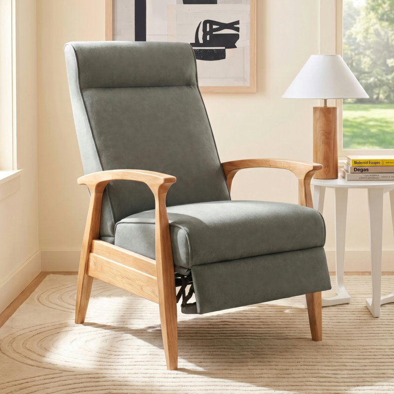 Piedmont Upholstered Recliner, Gray, Light Oak