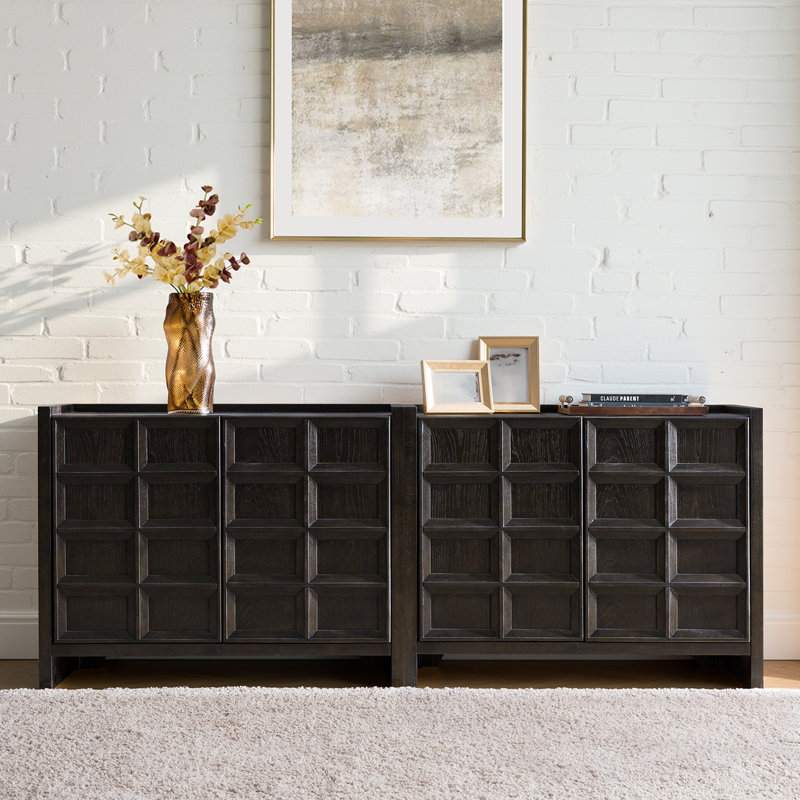 Varnum 40" 2-Door Modern Oak Cabinet With Geometric Front And Adjustable Shelves & No Assembly Required Set Of 2, Charcoal