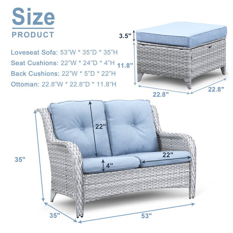 Schutt 51.18'' Wide Straight Loveseat with Cushions, Baby Blue