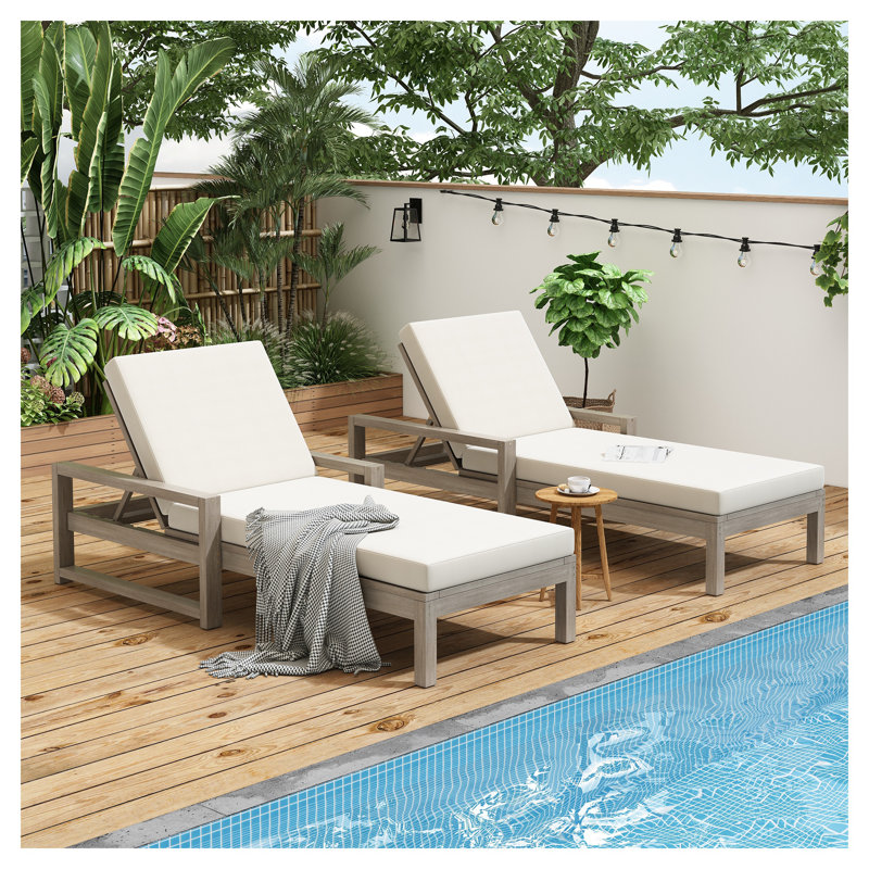 Ensemble de 2 chaises longues d'extérieur en bois d'acacia, gris, 5 positions TREXM