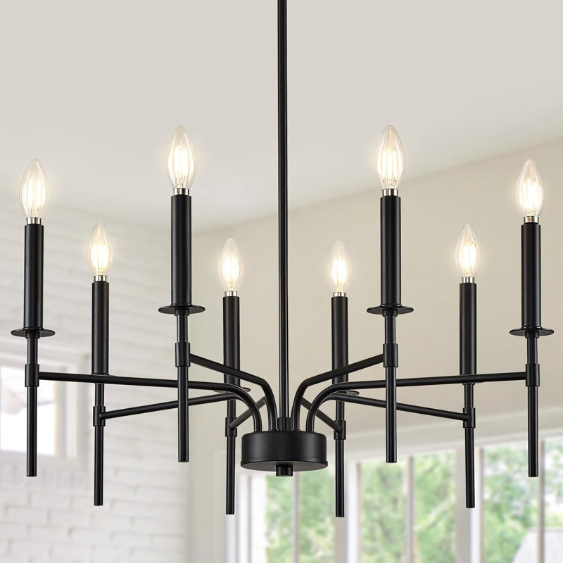 Modern Farmhouse Chandelier With 8-Light Candle Design, Adjustable Height, Dimmable Lighting For Dining Room, Living Room, Bedroom, Entryway