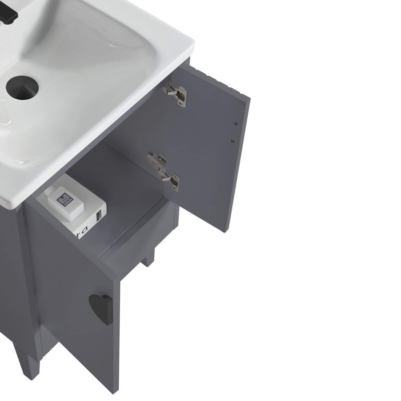 Ensemble de meuble-lavabo simple 24 po Saimah, Noir, Gris roche