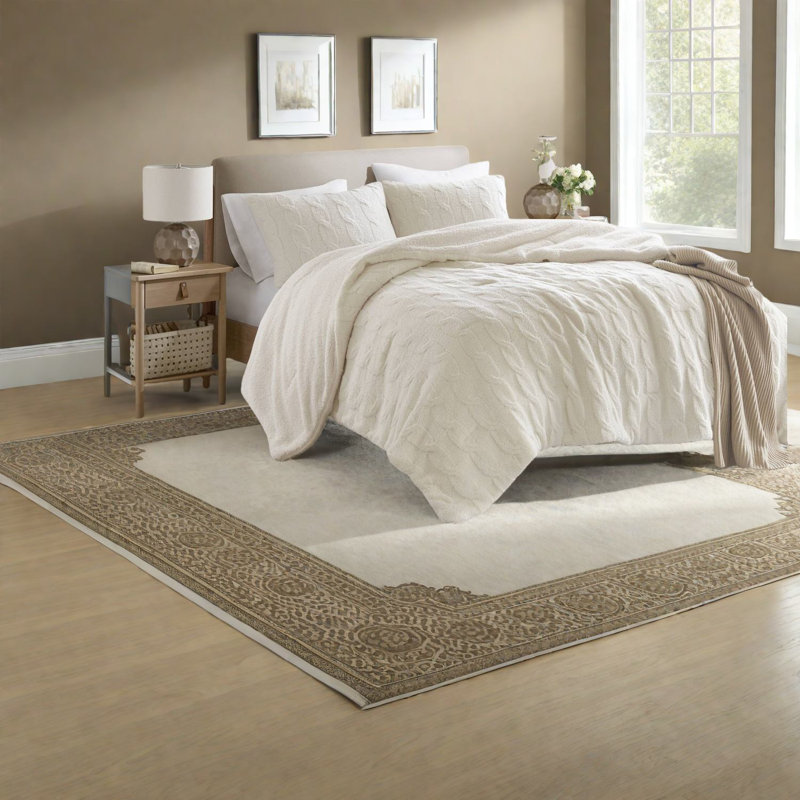 Luxurious Twin Bedding Sets, Soft Chenille Ivory Comforter With Cozy Sherpa
