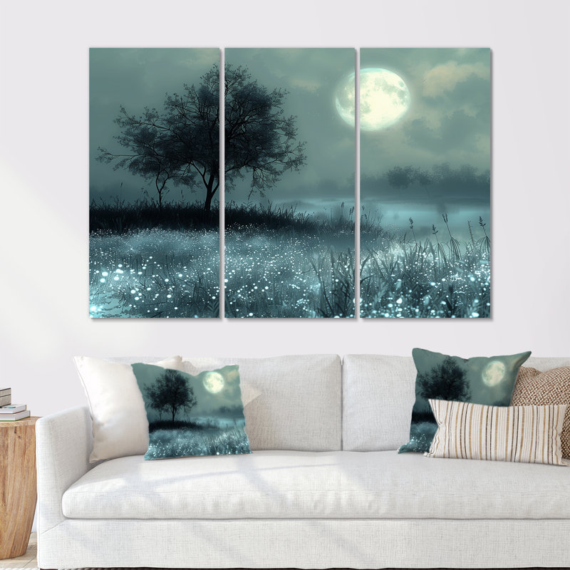 Ensemble de salon art mural hivernal gris et blanc clair de lune, Métal métal, H 28 po x l 36 po x P 1 po