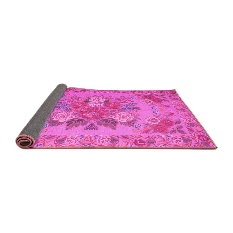 Tapis rose tissé à la machine KPRAS, Carré 7 pi