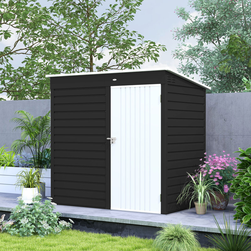 Outsunny 6 x 4ft Metal Garden Shed Easy to Assemble Lockable Door Dark Grey