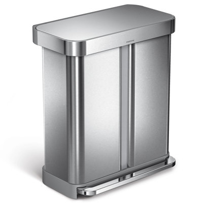 Simplehuman 58L / 15.3 Gallon Hands-Free Dual Compartment Recycling Kitchen Step Trash Can with Lid