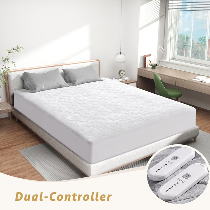 Fedeli Antimicrobial Flannel Heated Mattress Pad, White, Queen