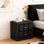 Table de chevet rembourrée à 2 tiroirs avec garniture cloutée pour la chambre à coucher, aucun assemblage requis