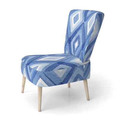 Chaise d'appoint rembourrée à motif géométrique bleu et blanc
