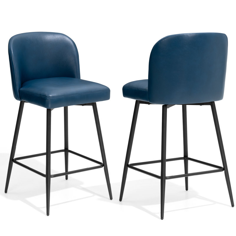 Swivel 26.8'' Faux Leather Counter Stool, Navy