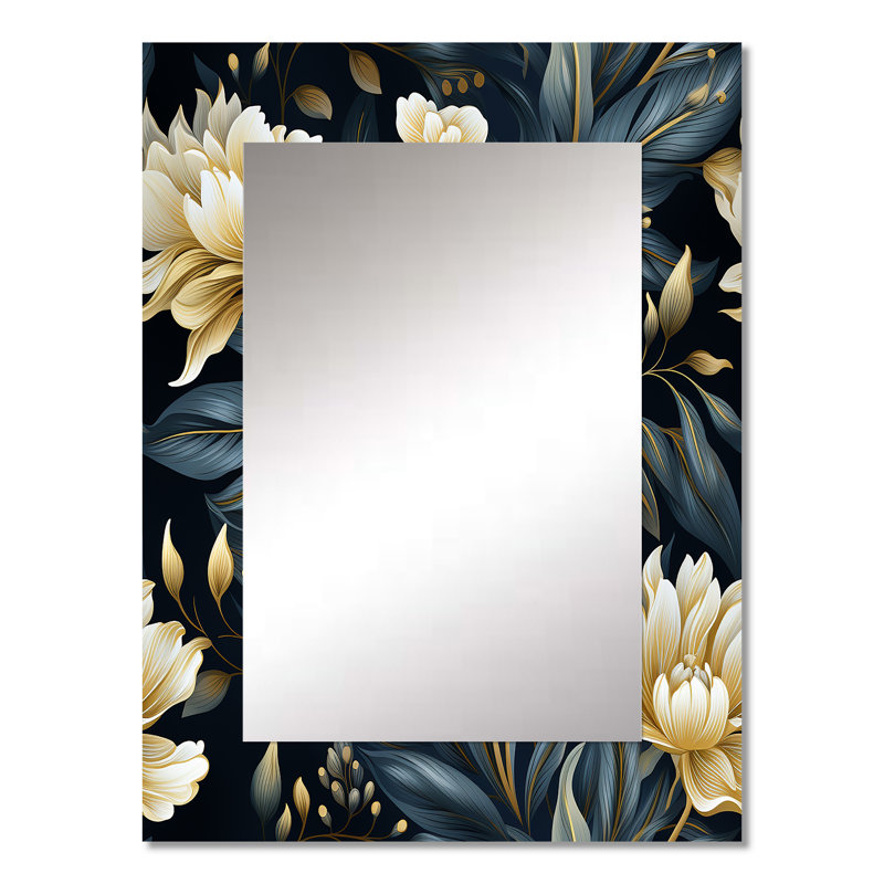 «Barsallo» beige et bleu Dahlia Retreat - décor de miroir mural floral unique, grand miroir floral, impression d'art en métal