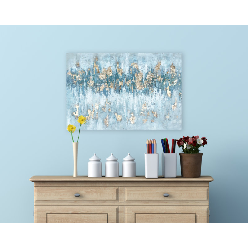 Art abstrait doré - peinture sur toile tendue, H 24 po x l 36 po x P 1,5 po