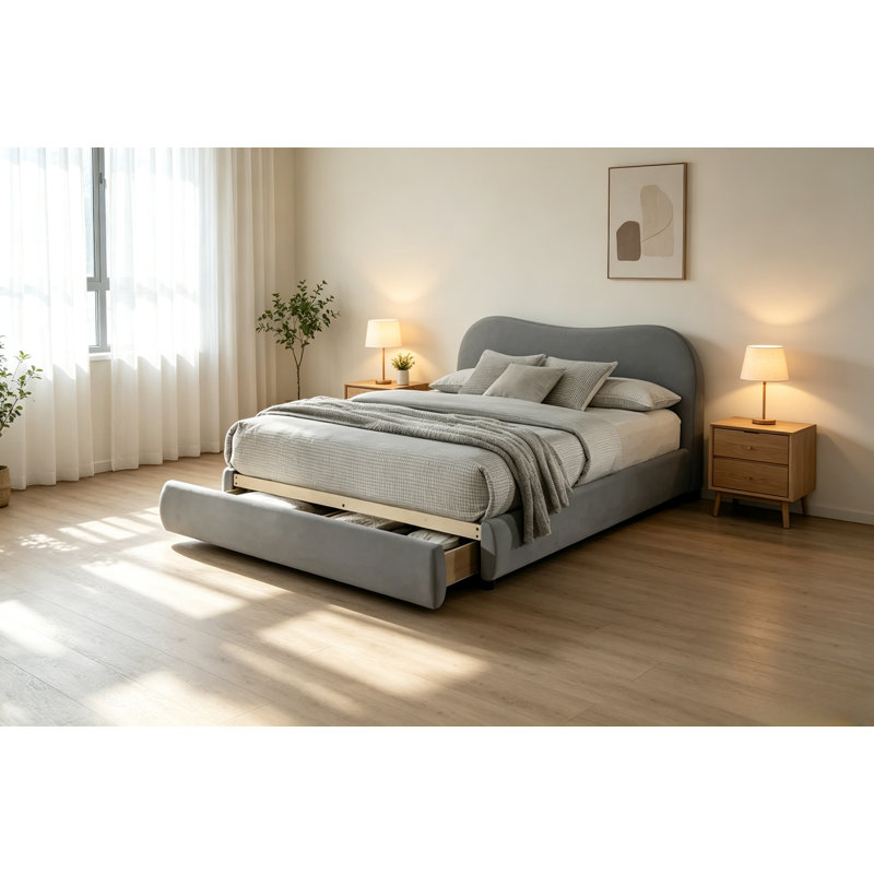 Lit 1 pièce Boucle, tête de lit courbée avec rangement FB, Roi, Gris clair