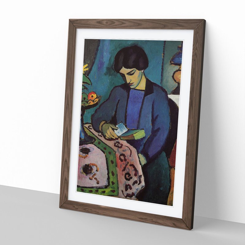 Woman Reading by August Macke - Picture Frame Painting, 48cm H x 36cm W x 2cm D, Walnut Framed