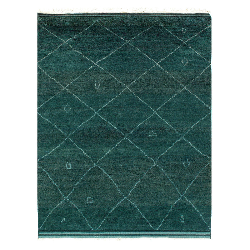 Canvello Green Color Hand Knotted Moroccan - 4'8'' X 5'11''