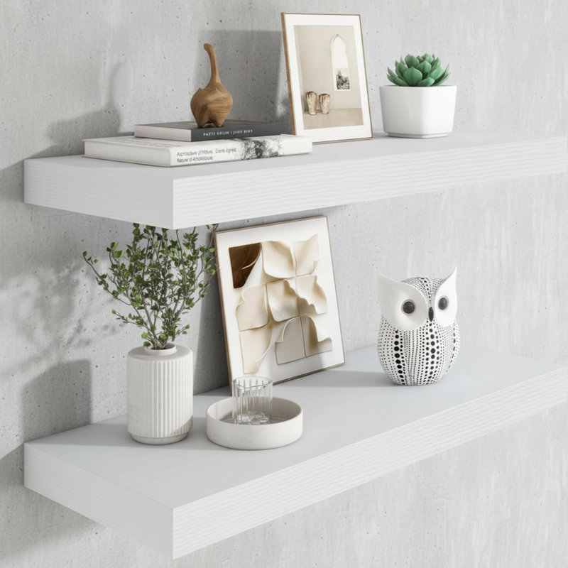 White Floating Wall-Mounted Shelves (2-Pack), With Invisible Brackets, Adaptable To Multiple Spaces, Serving Both Decorative And Storage Purposes.