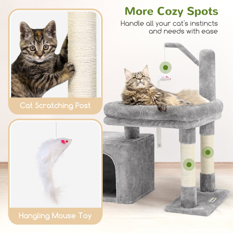 CT33F Small Cat Tree For Indoor Cats With Extra-Large Padded Platform And Spacious Condo For Senior, Adult Cats, And Kittens.