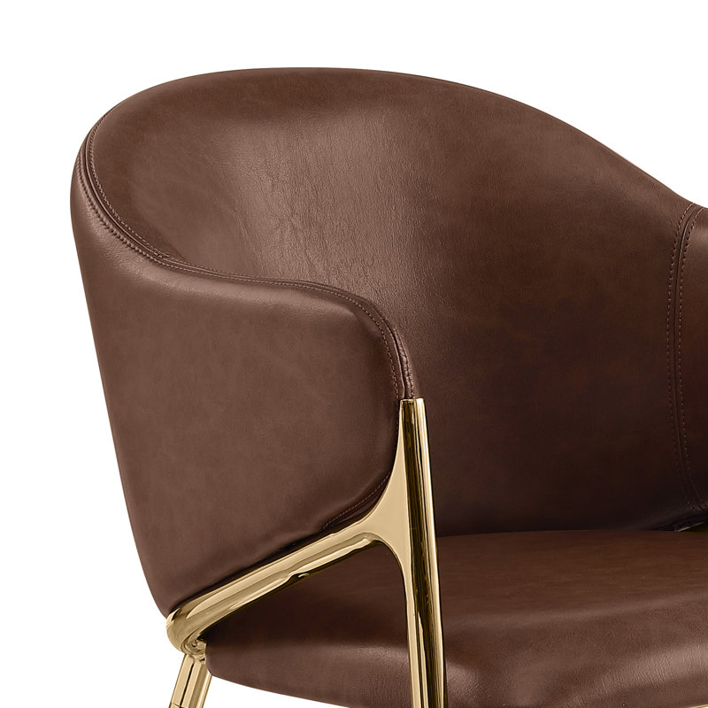 Chaises Leathaire à hauteur comptoir avec base en chrome poli, Siège moka / cadre doré