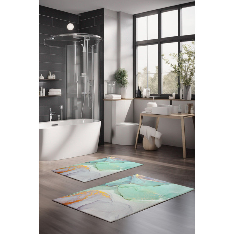 Ensemble de tapis de bain de luxe Eakly (2 pièces), 100% polyester, 16,0 x 23,6 pouces et 23,6 x 39,4 pouces | Conception antibactérienne antidérapante, hauteur de poils de 0,3 po | Lavable à la machine, durable et facile à nettoyer | Idéal pour la décoration de salle de bain