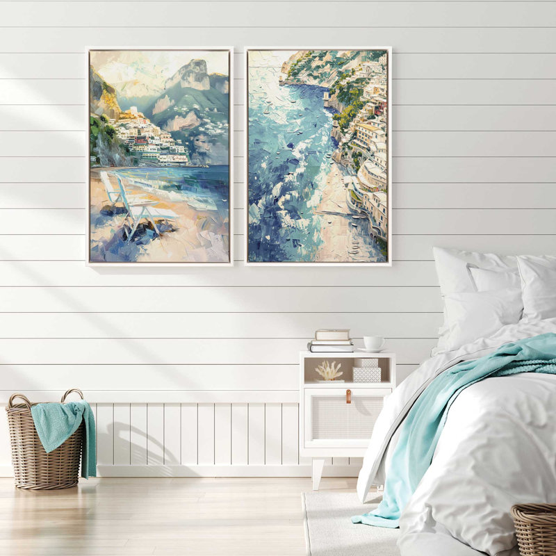 Ensemble de 2 pièces de sérénade sur toile Positano par Azure Artisanal Studio, Cadre flottant blanc opaque