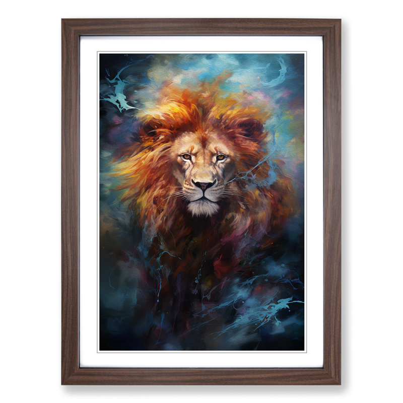 Leo Zodiac Gestural No.2 - Single Picture Frame Print on Wood, Walnut Framed, 34cm H x 25cm W x 2cm D