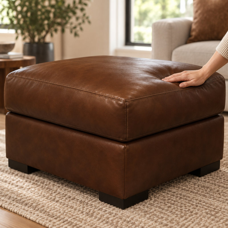 Iljan Square Leather Ottoman