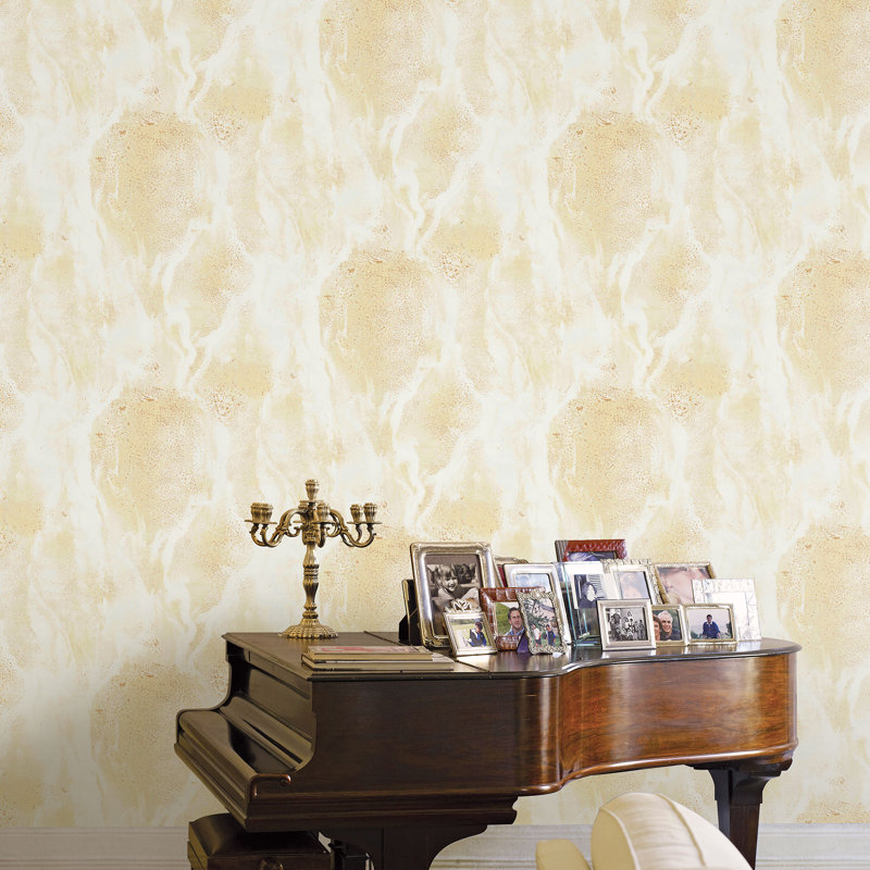 Opulence Luxury Italian Marble Texture Double Width 33' L x 42" W Wallpaper Roll, Cream/Gold